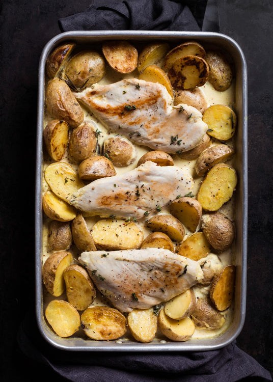 Hähnchen mit Kartoffeln und Sahnesauce