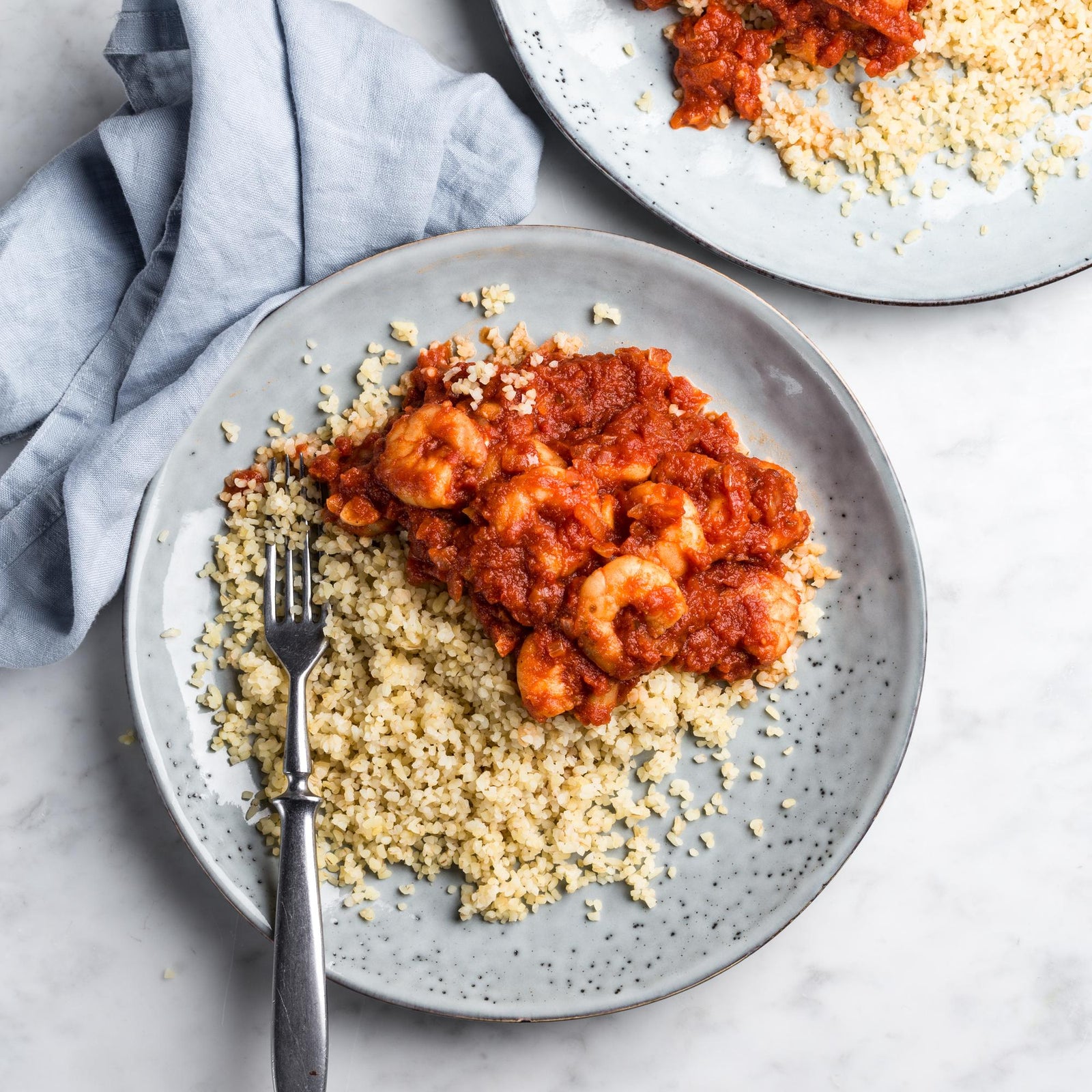 Crevetten in süßer Chili-Sauce mit Bulgur