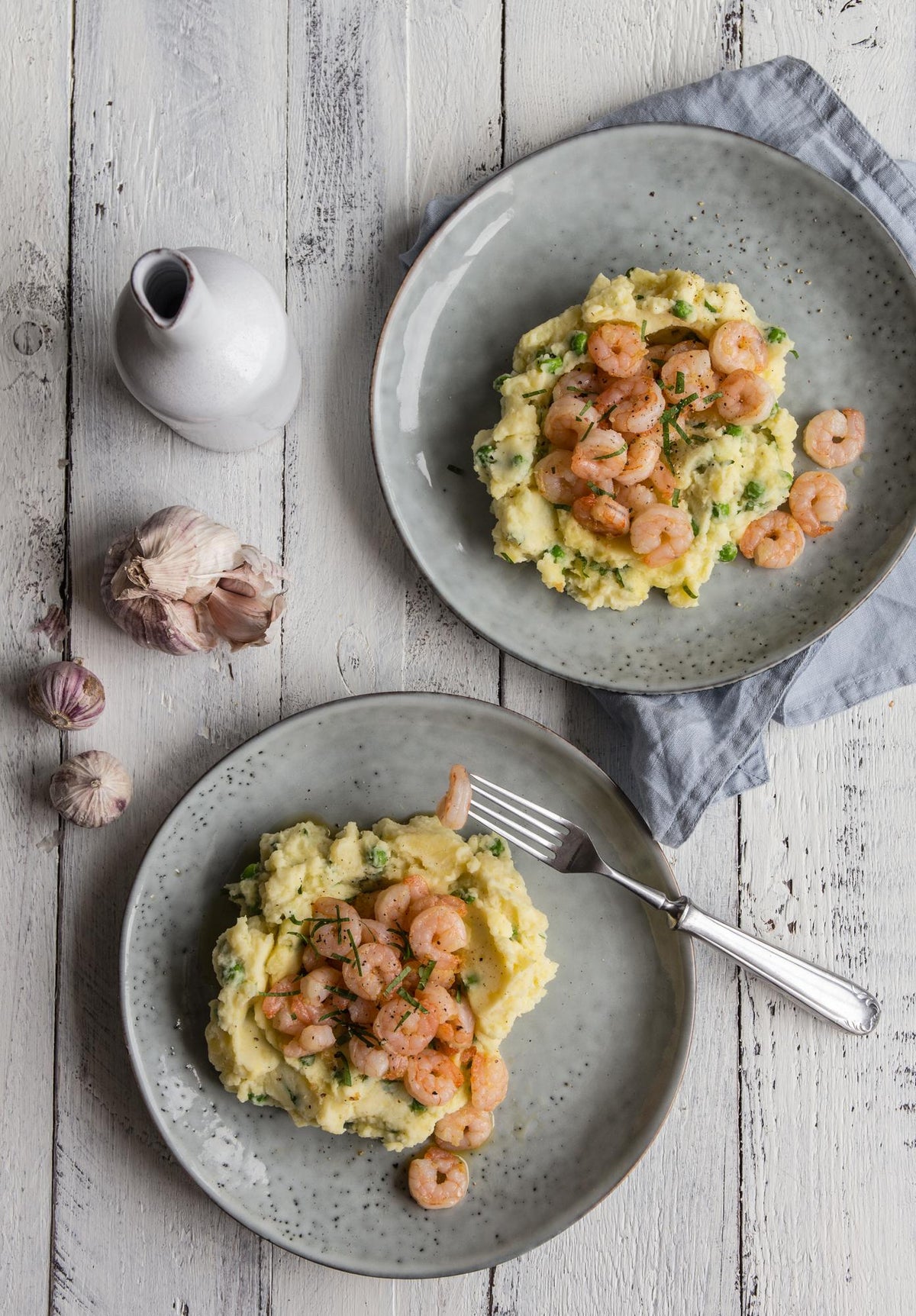Garnelen mit Minz-Kartoffelbrei