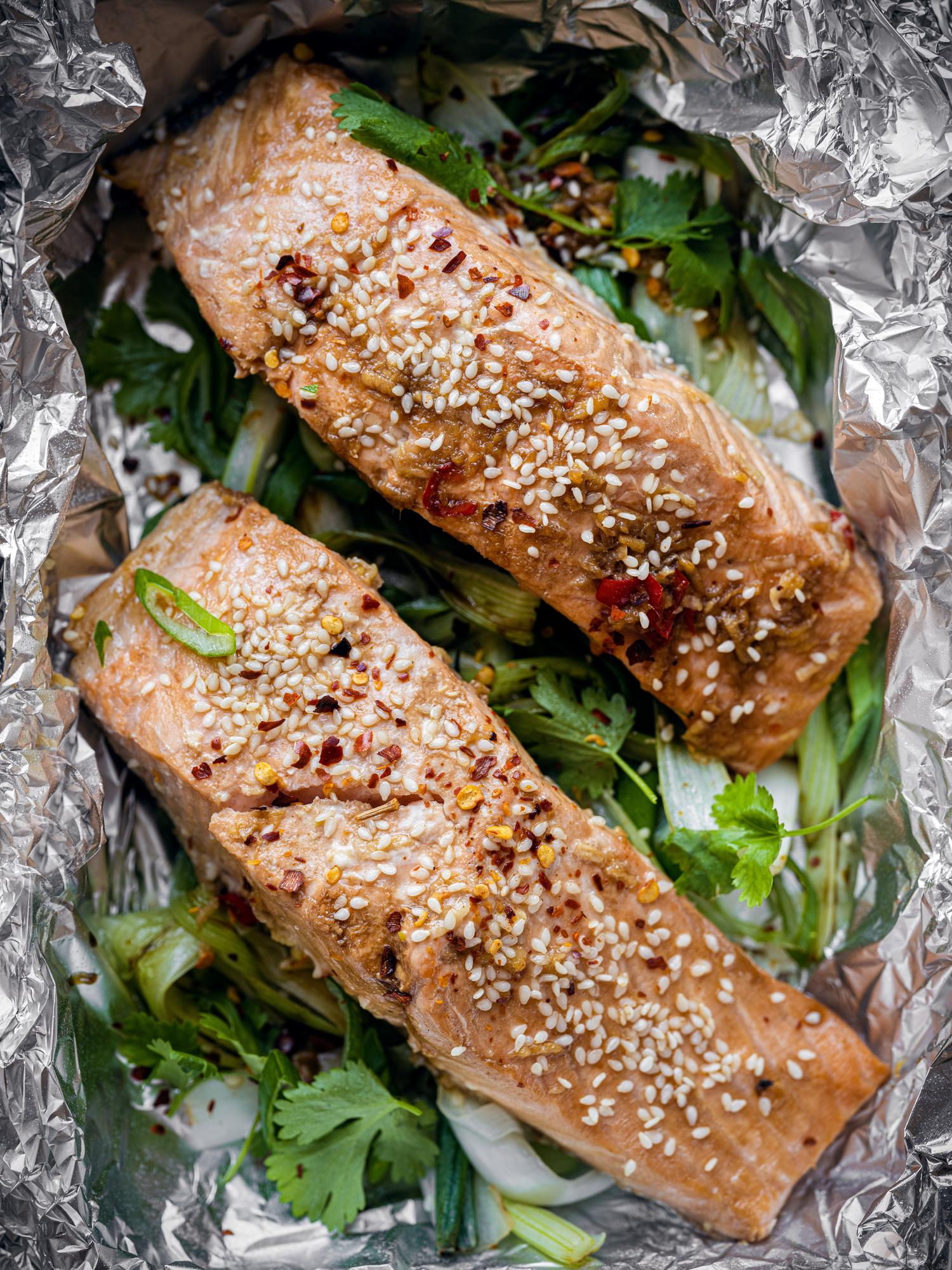 Gebackener Lachs mit Sojasauce