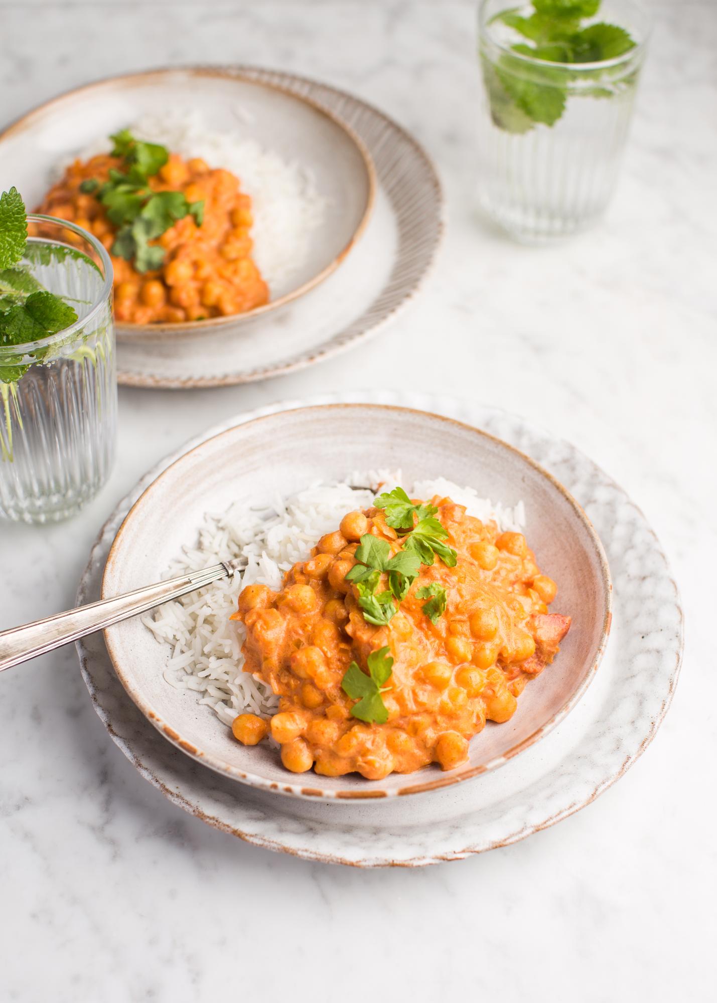 Kichererbsen-Sauce mit Reis