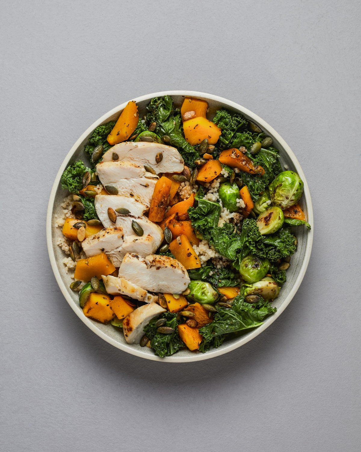 Hähnchensalat mit Kürbis und Rosenkohl