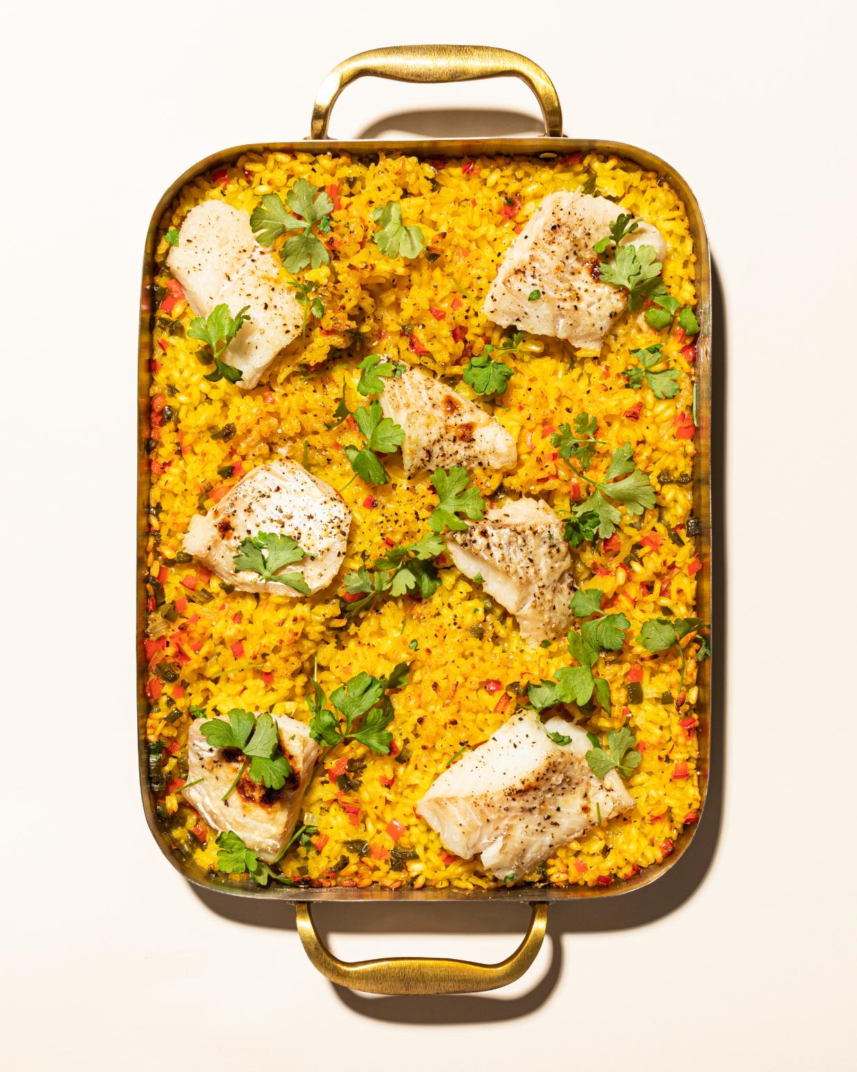 Gebackenes Risotto mit Kabeljau