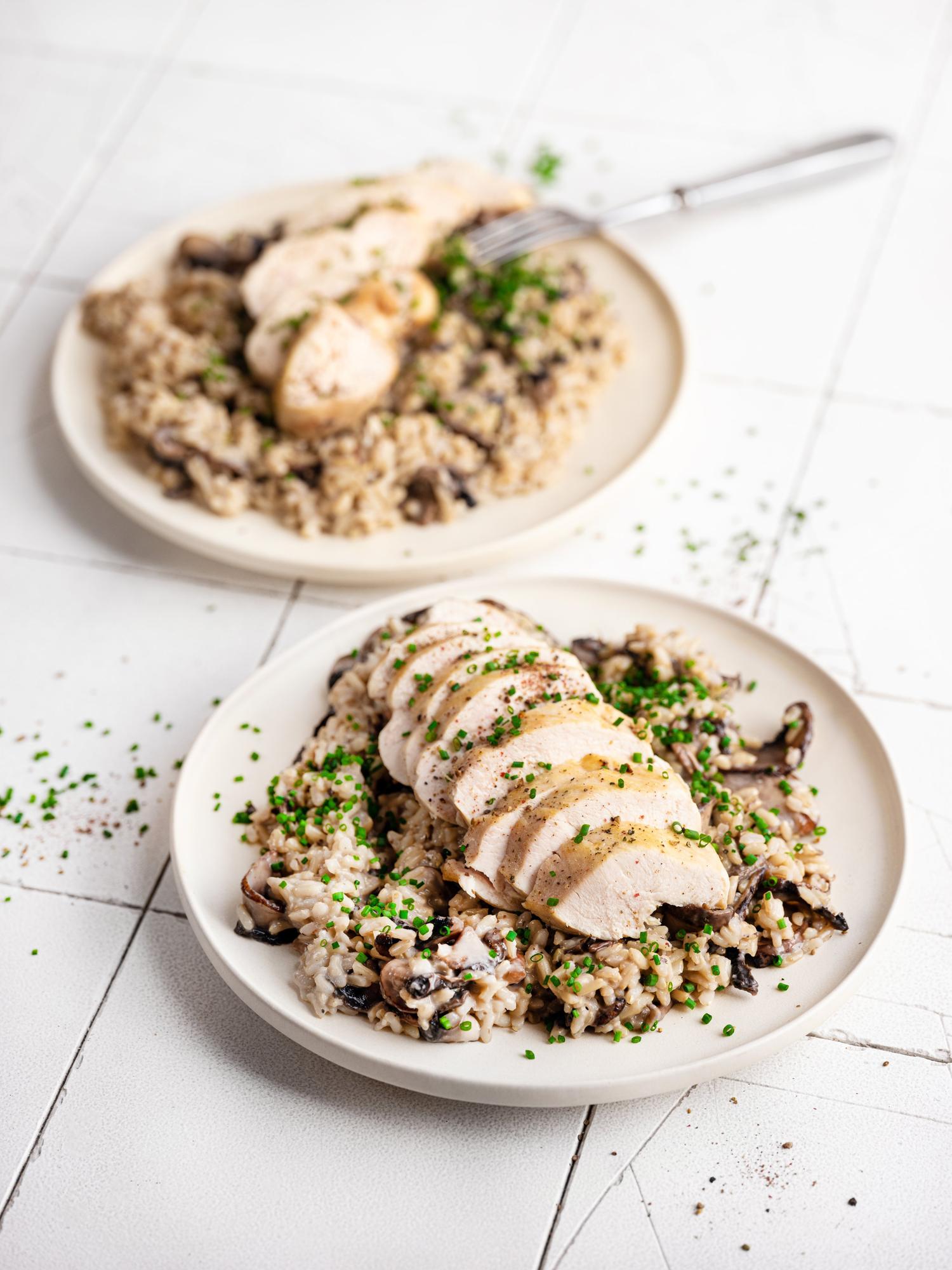 Risotto mit Pilzen und Hähnchenfleisch