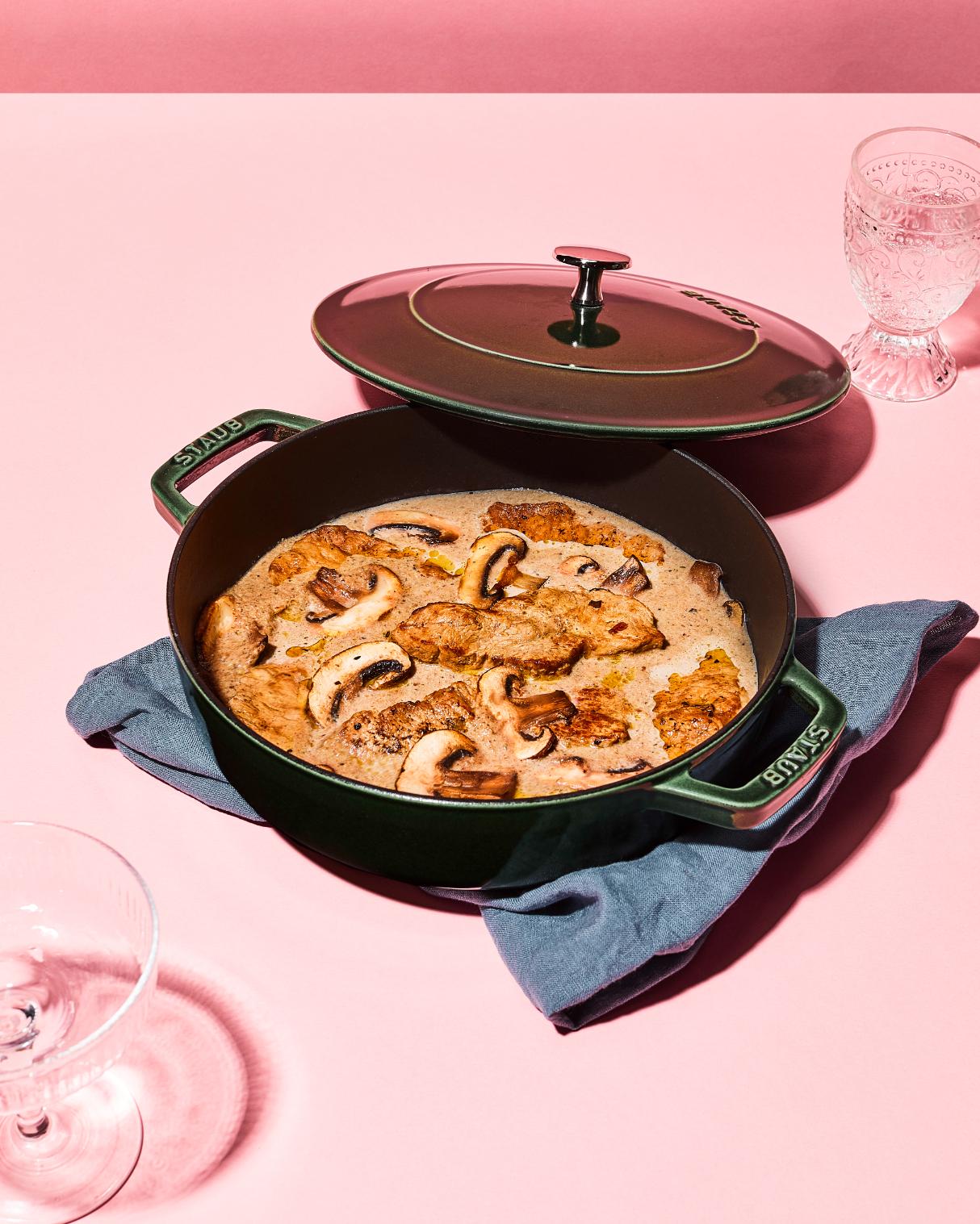 Kalbfleisch auf Champignons mit Reis