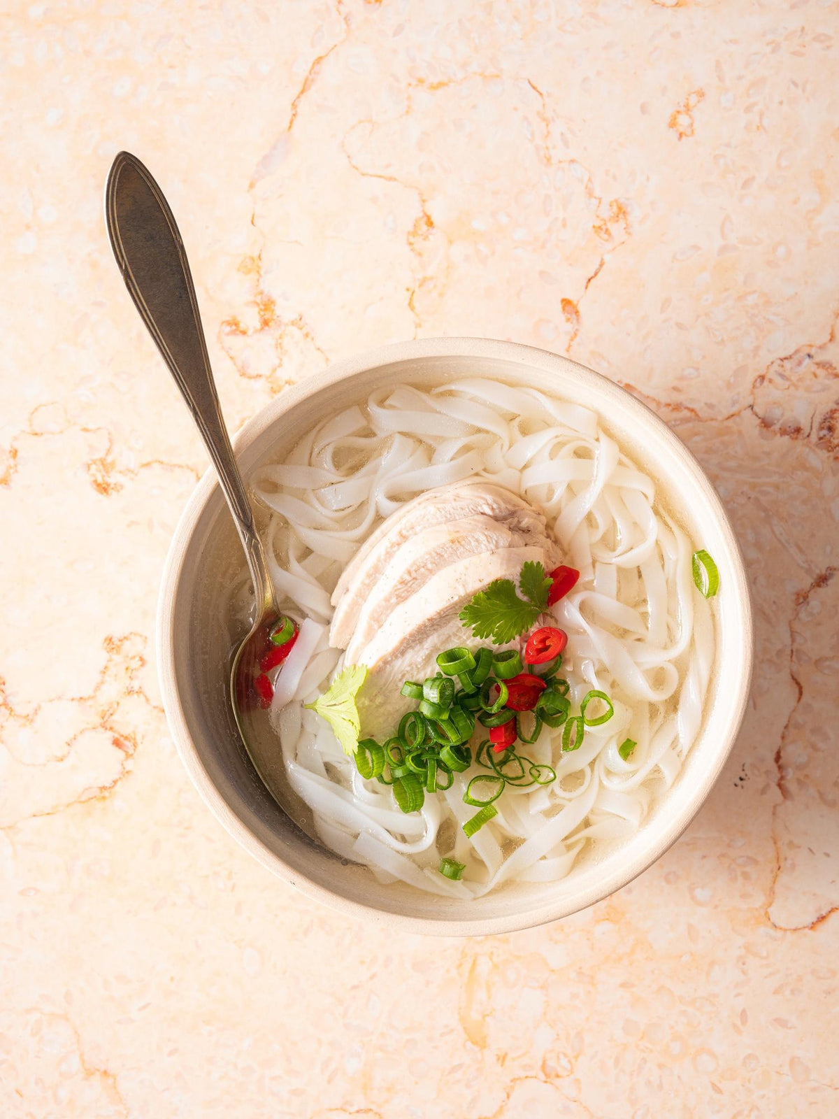 Vietnamesische Hähnchensuppe mit Reisnudeln