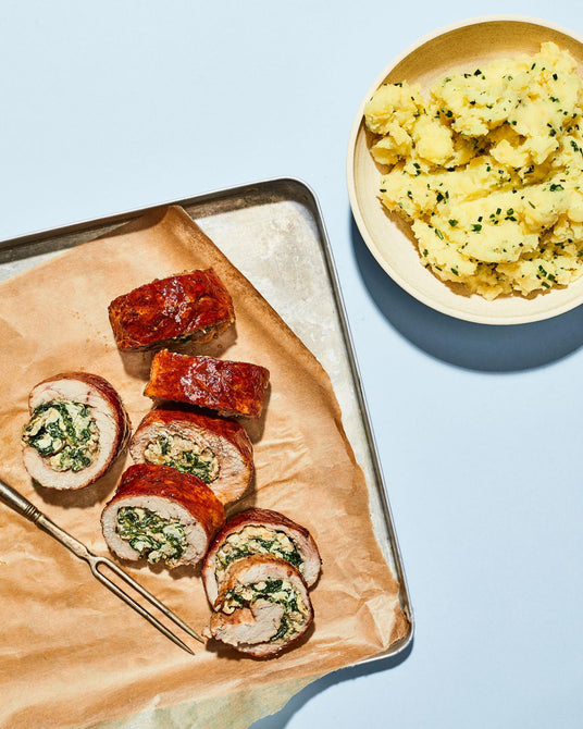 Kalbsroulade mit Spinat und Stampfkartoffeln